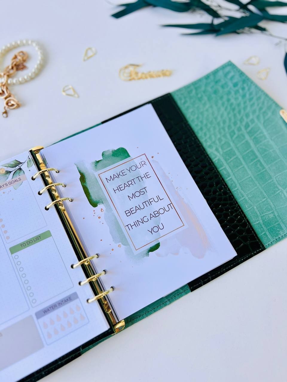 Green Genuine Leather Organizer – Croc Print notebook