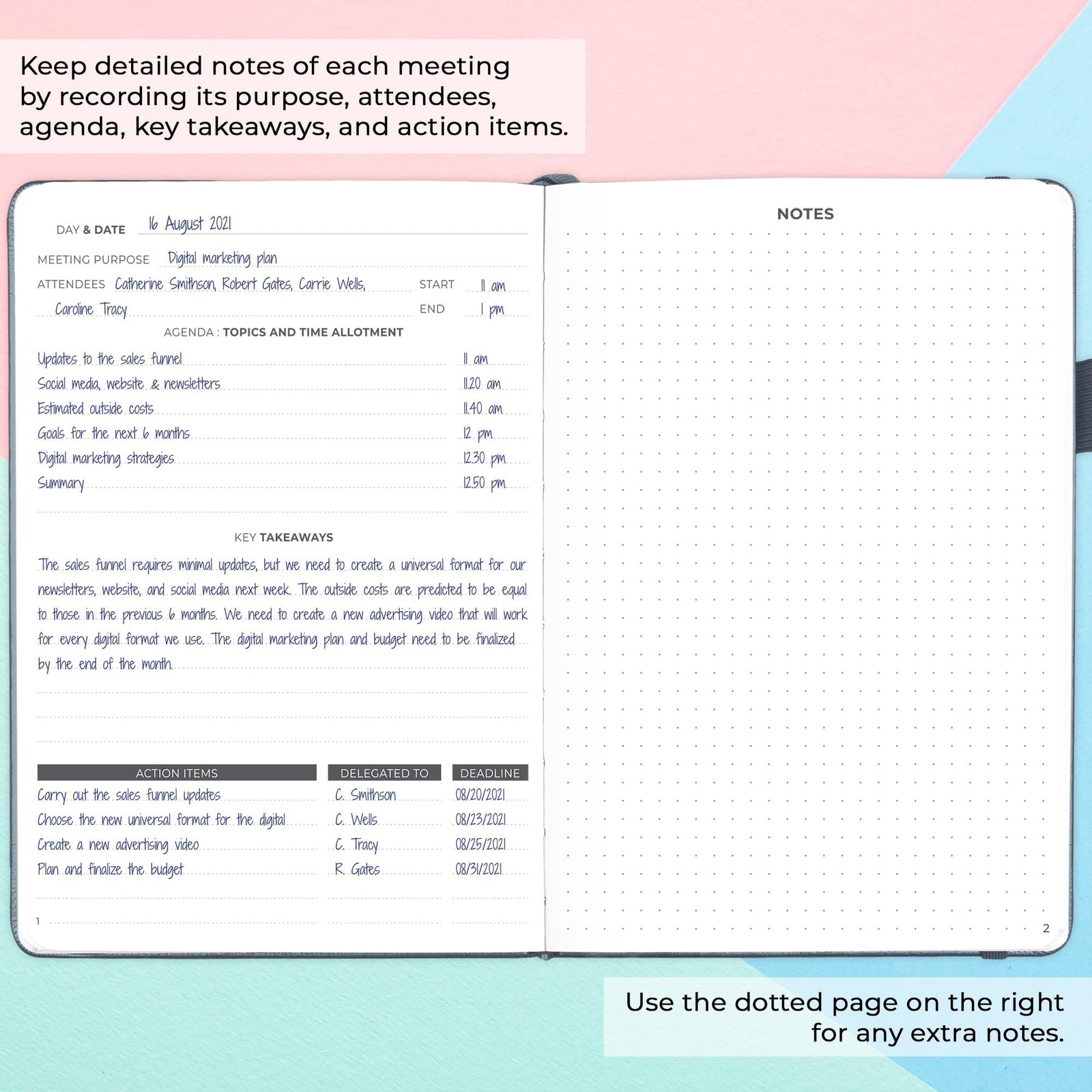 Clever Fox Meeting Notebook – Work & A5 (5.8” x 8.3”), Silver Black