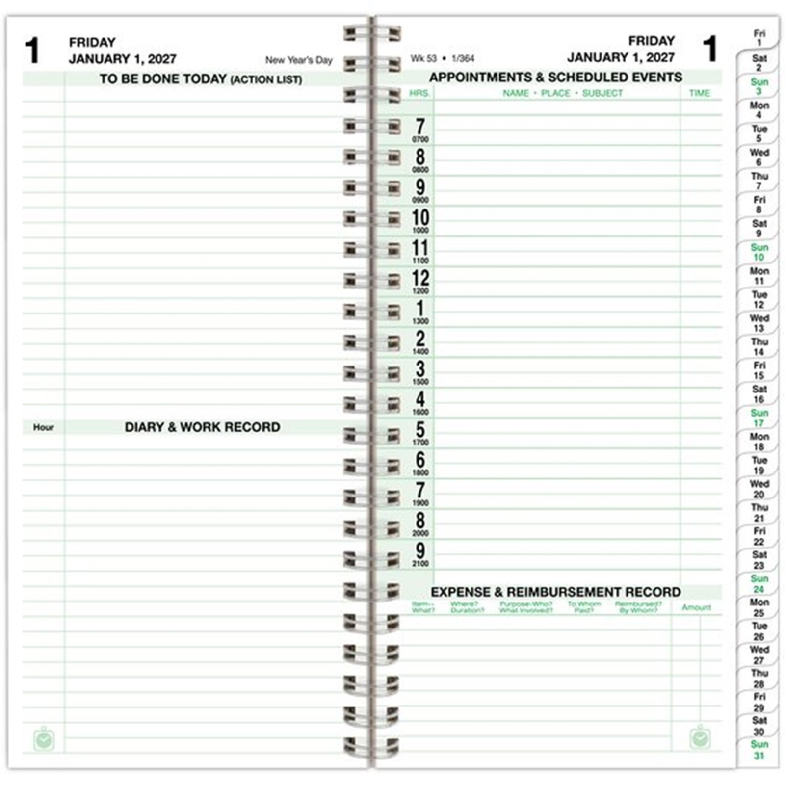 Day-Timer Jan27-Dec27, 2-Page/Day INDEXED Planner PKT 3-1/2 x 6-1/2″ EXTRAS