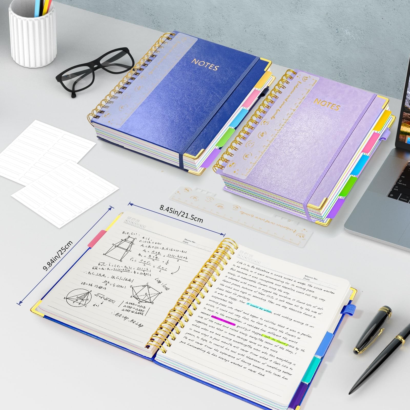 Hardcover Spiral Notebook Journal with Removable PVC Dividers – 8” x 10” La…