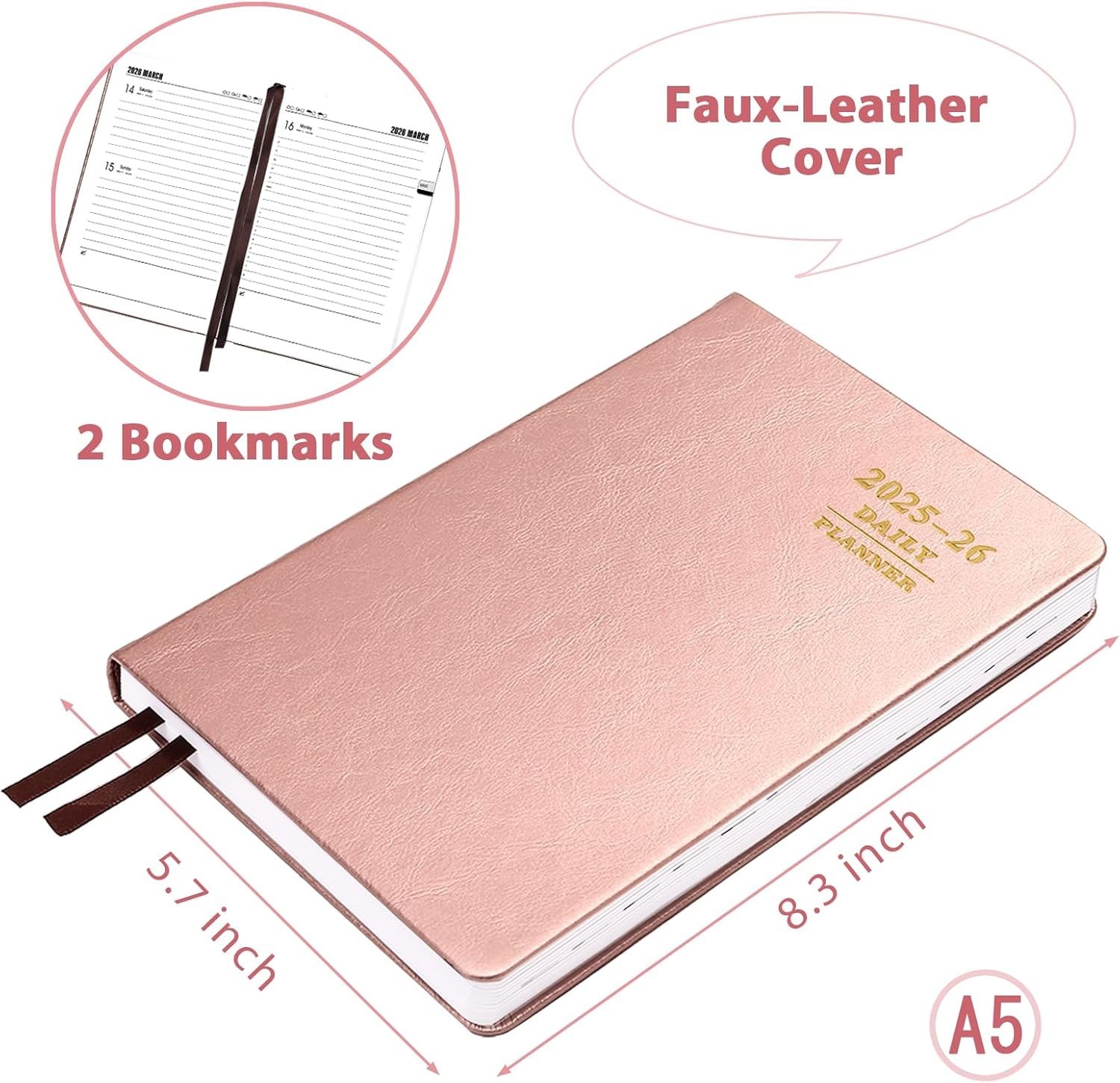 Hourly Daily Planner 2025-2026 Full Page per Day, A5 Academic Diary Day Planner