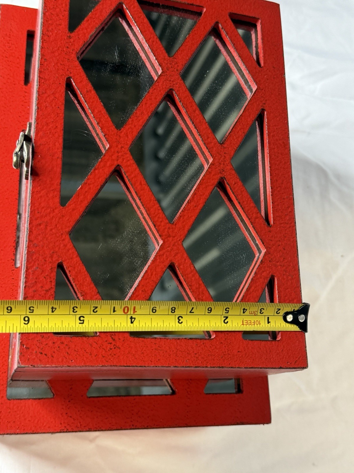 Set of Two Red Mirrored Glass And Solid Wood Box With Lid
