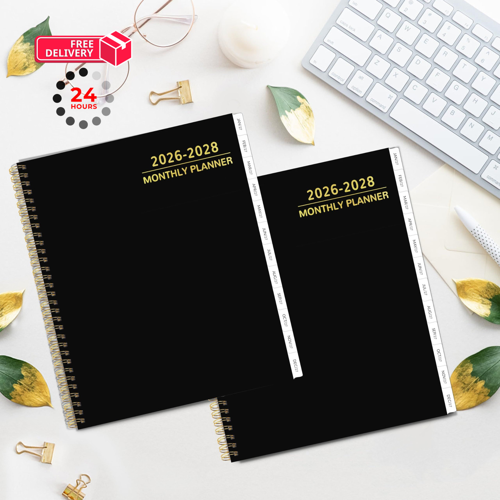 2026-2028 Monthly Planner 2 Year 9 X 11 inches, Black