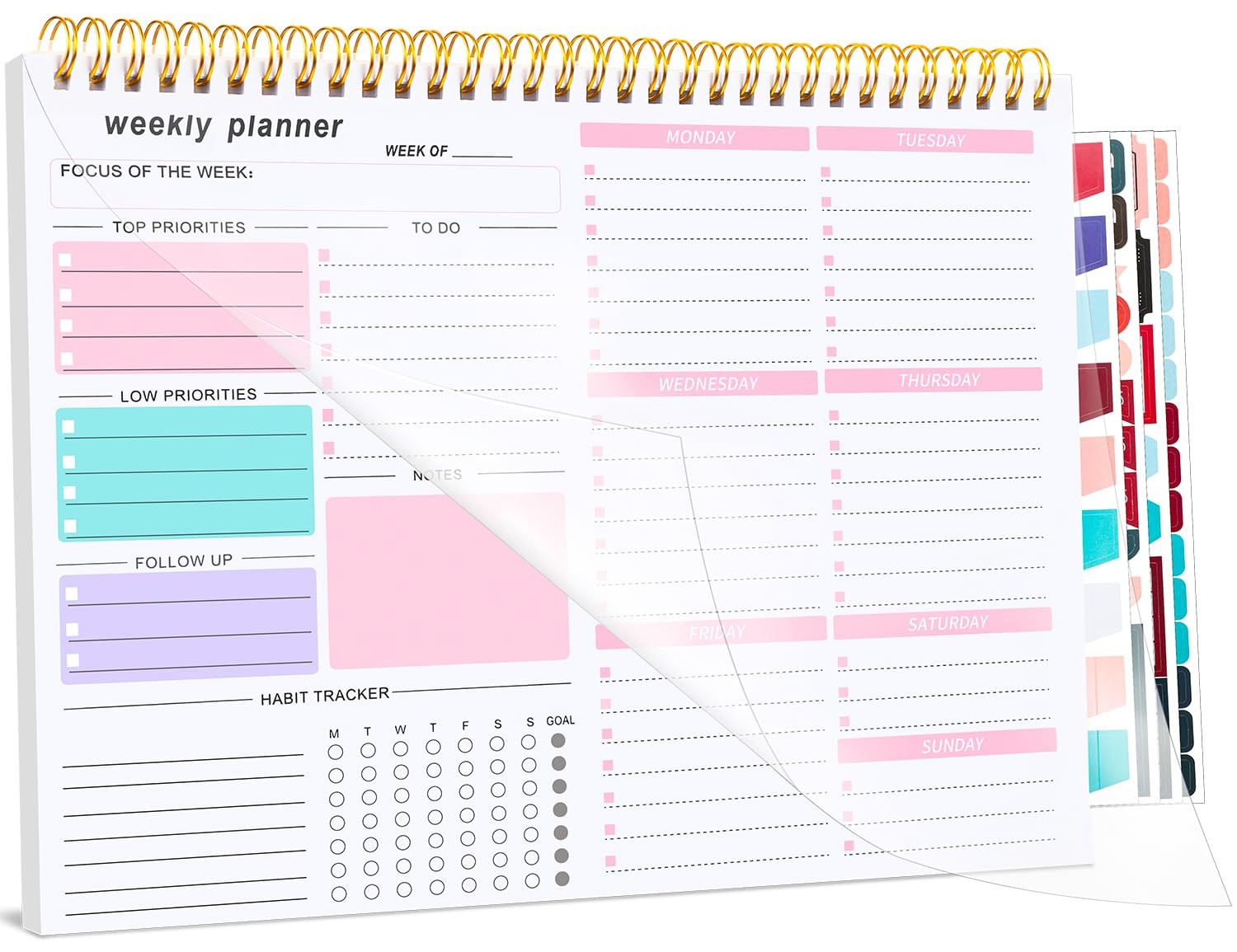 Weekly To Do List Notepad, 8.5”x11” Desk Planner 8.5×11 inches, Pink