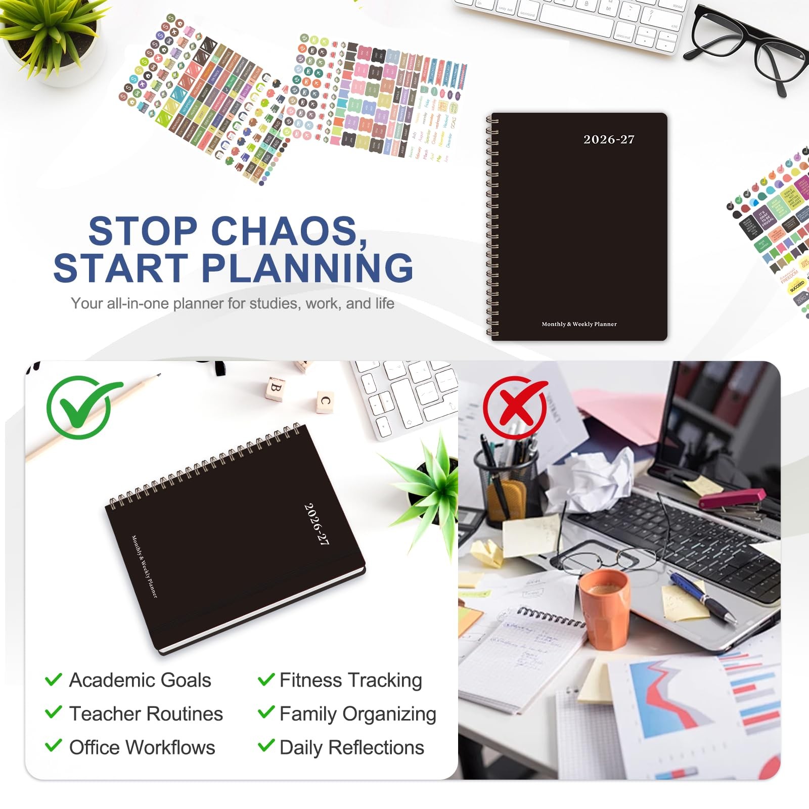 Planner 2026-2027, Weekly and Monthly 8.5″x11″(Jul 2026-Jun 2027), C-Black