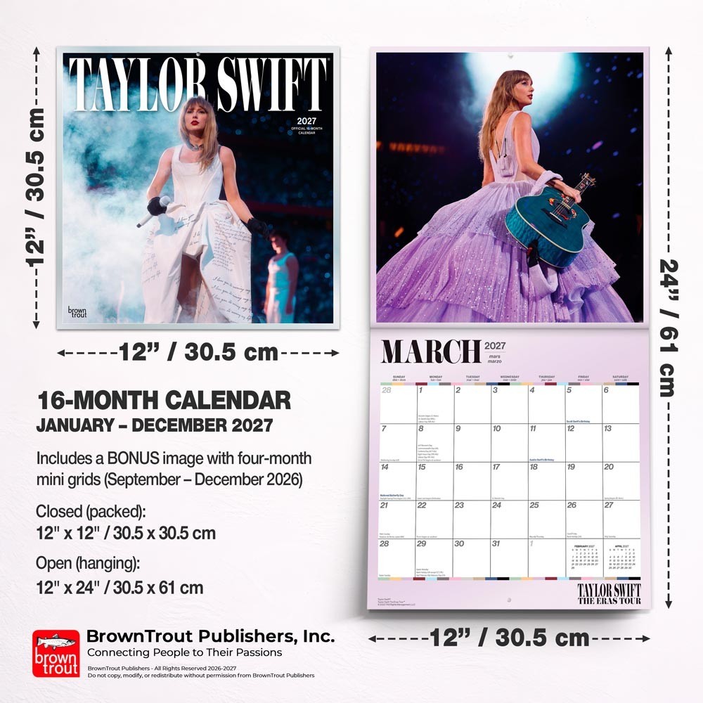 Taylor Swift OFFICIAL 2027 12×24″ (Hanging) Square Wall Calendar | Plastic-Free