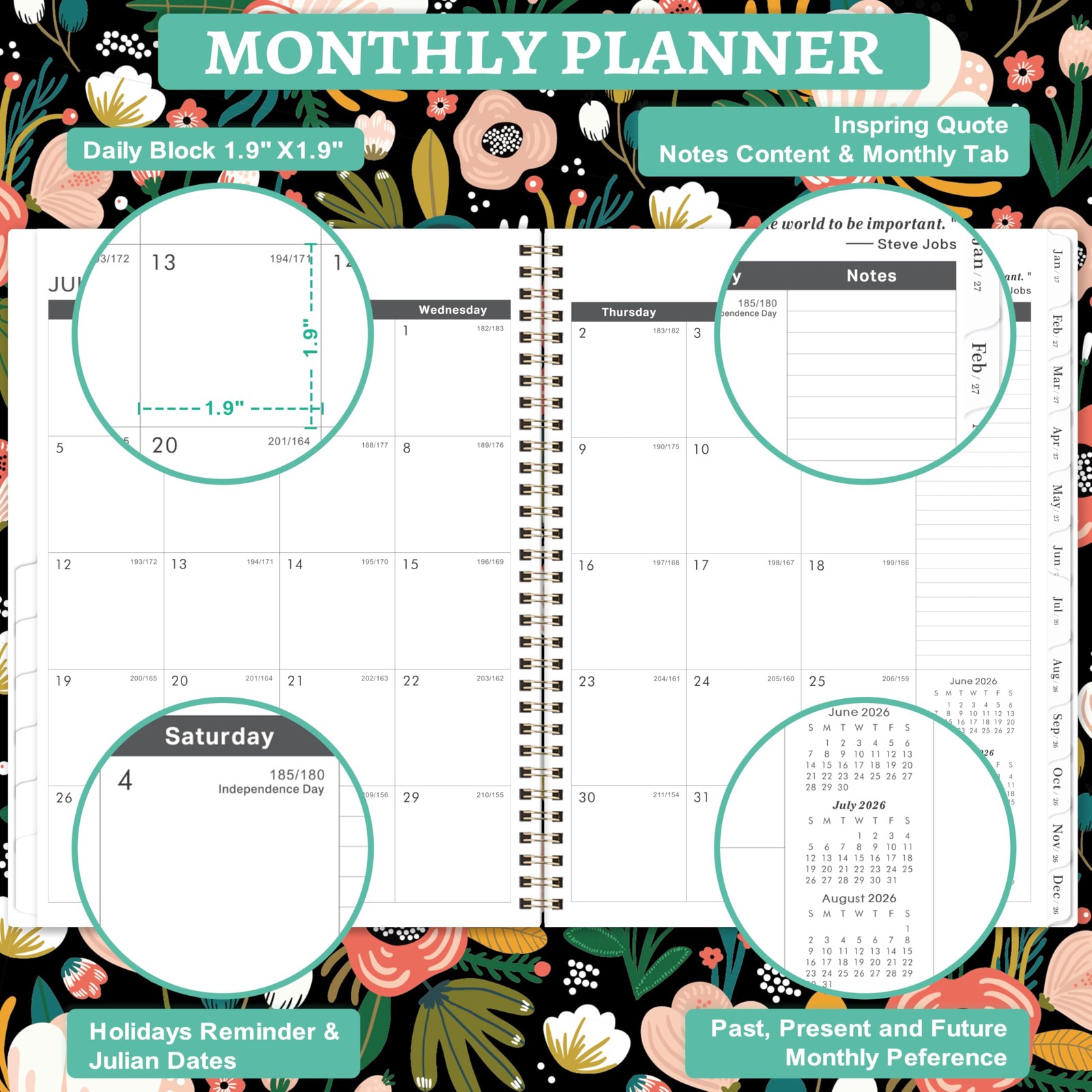 2026-2028 Monthly Planner – from July 2026 to Large, Black