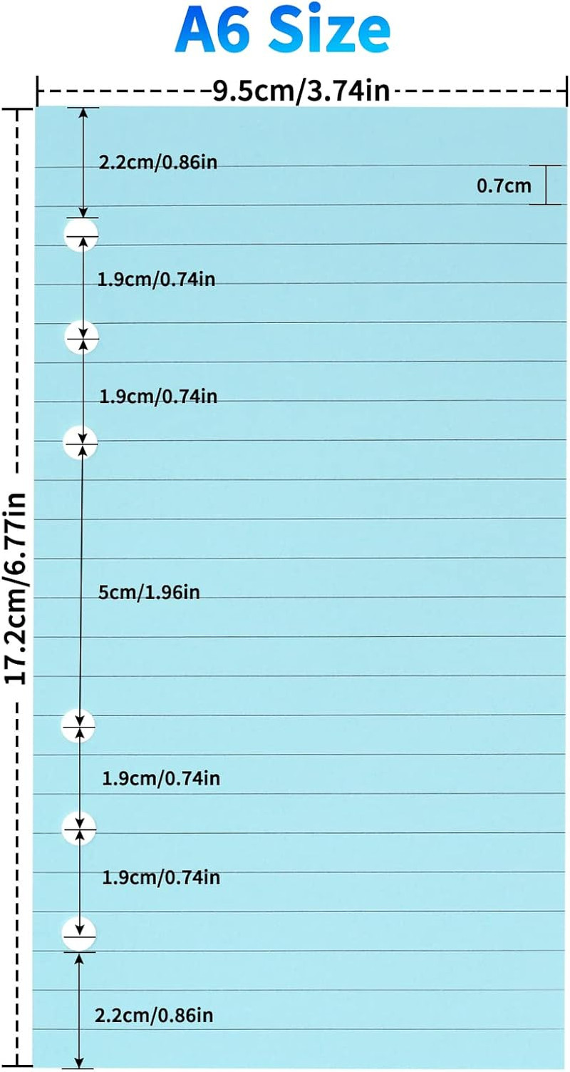 100Gsm Colored Lined A6 6-Hole Refill Paper – Ruled Planner Inserts for 6-Ring B