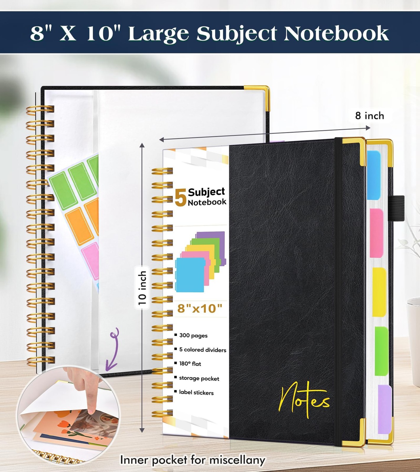 Spiral Notebook Journal with Removable Dividers Tabs, 300 Pages Hardcover Lea…