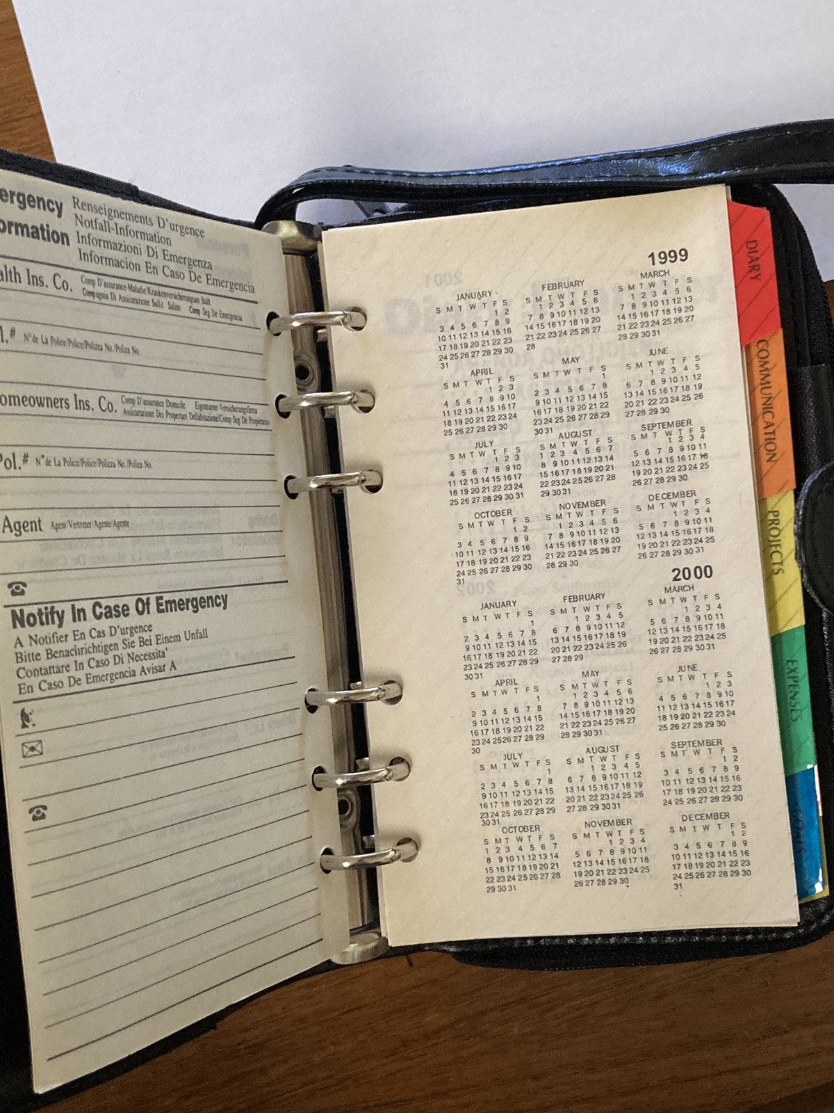 Vintage 90s Day Planner Organizer Y2K Binder Black Faux Leather Six Rings 5×7