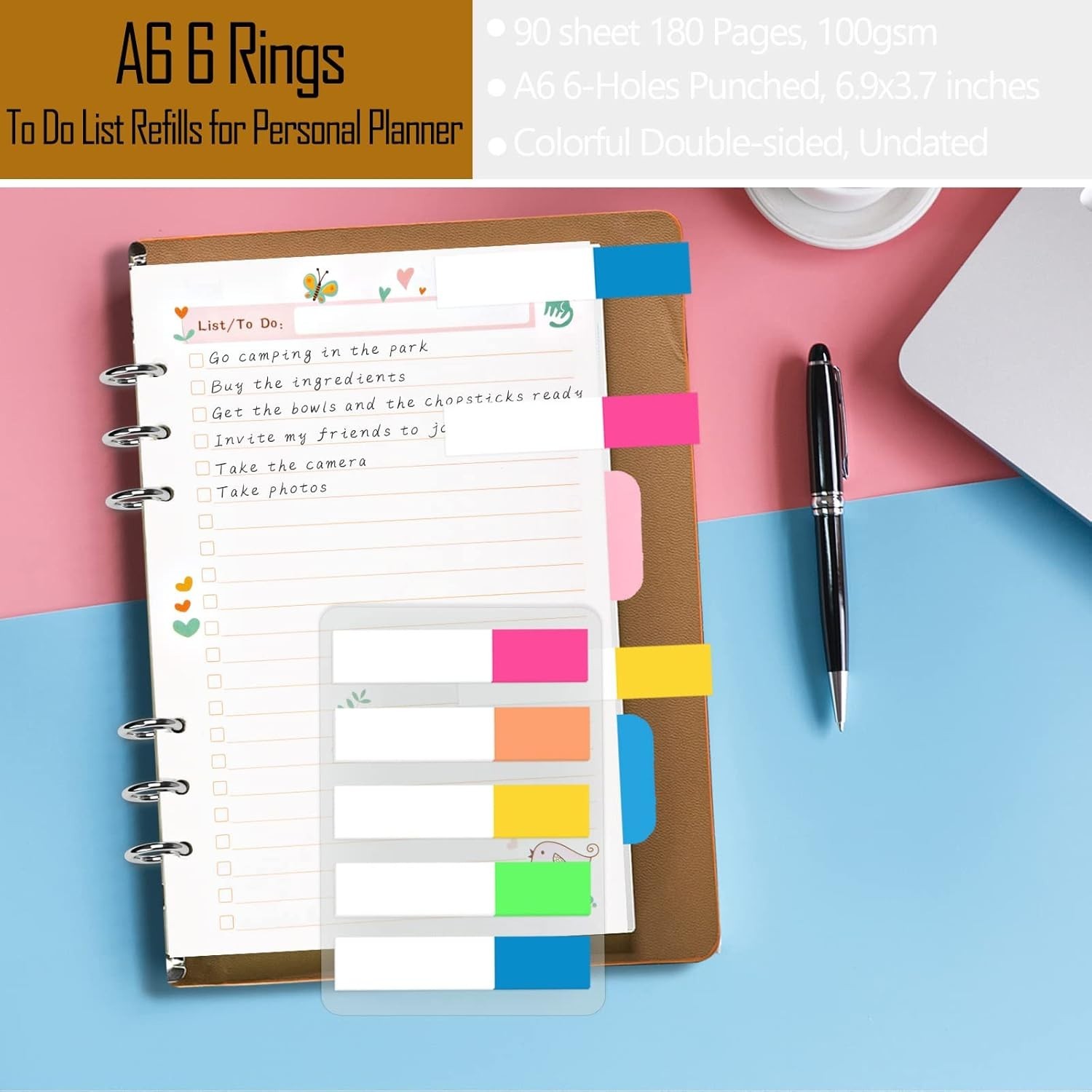 Colorful A6 Planner Inserts – 90 Double-Sided Pages for Ultimate Productivity