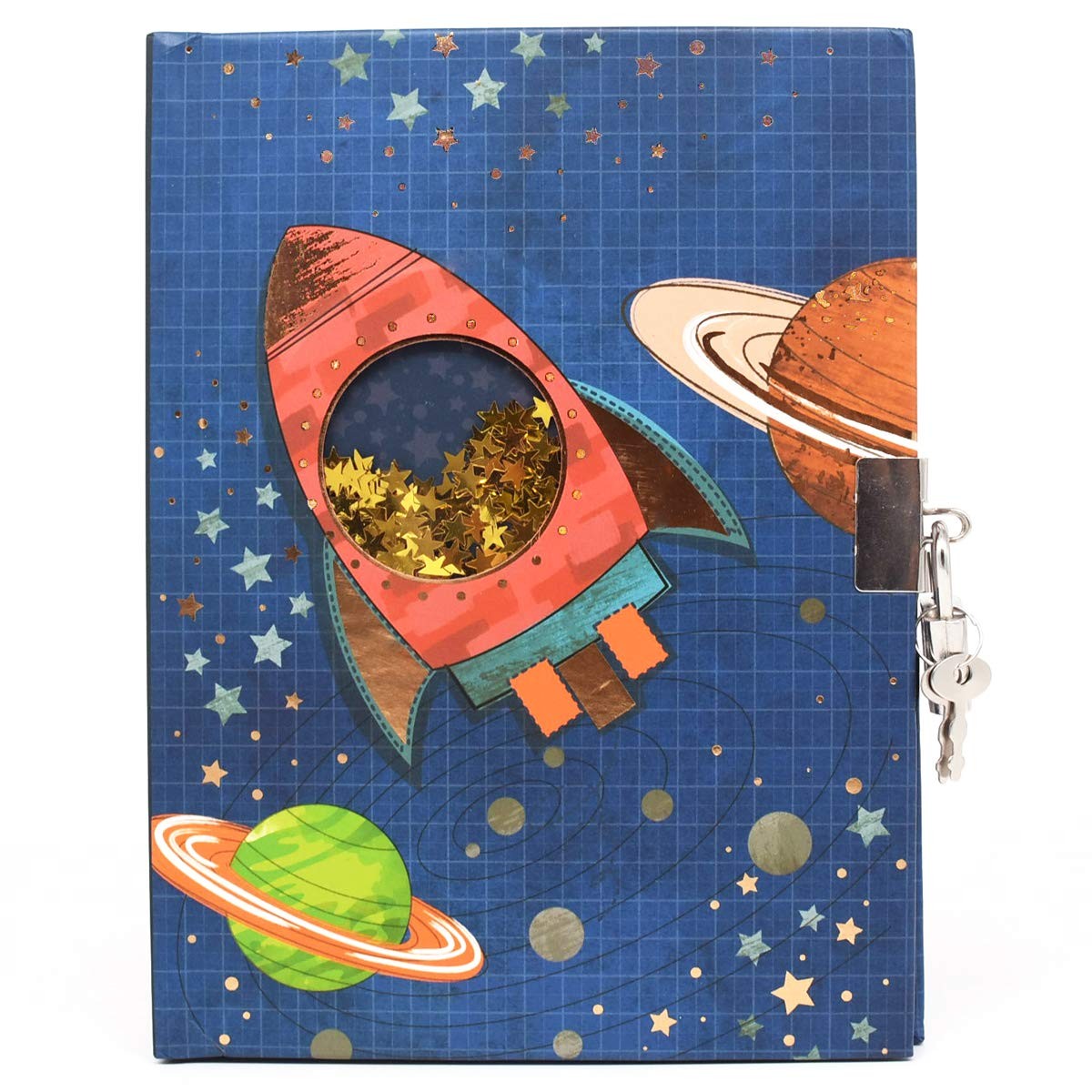 Boys Lock Diary Spacecraft Notebook 7.1×5.3″ 160 Pages Secret Journal with Key