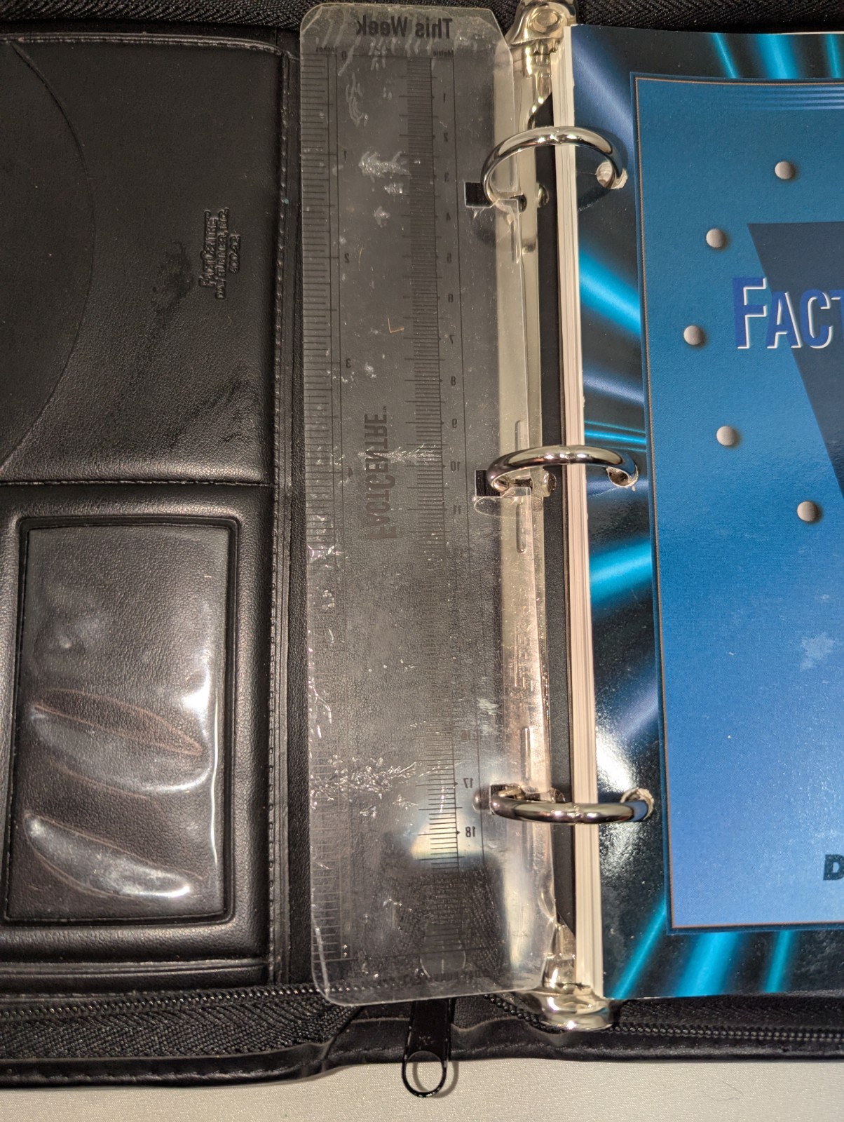Day Runner Fact Centre Black Faux Leather 3-Ring Zipper Planner, Inserts incl.