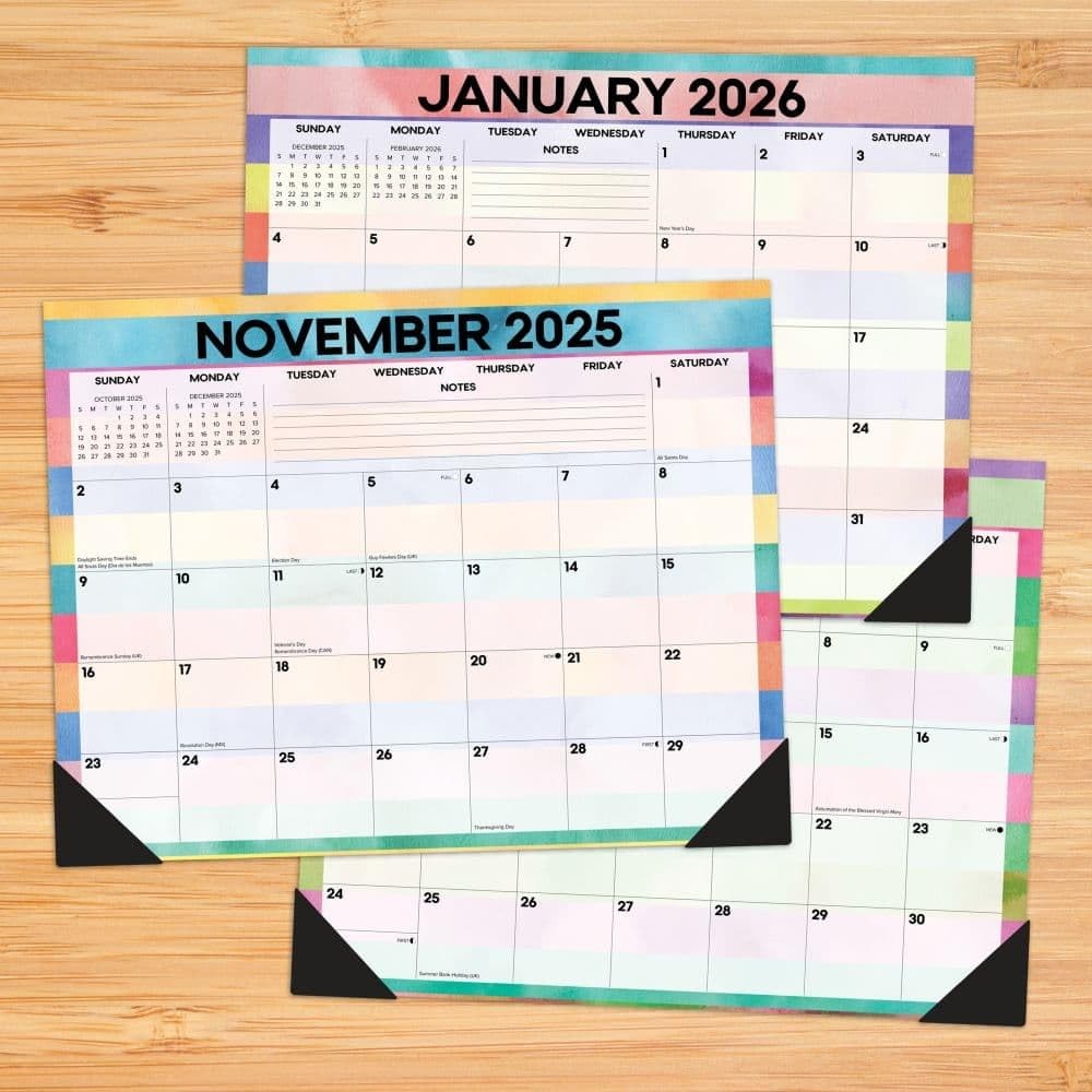 Willow Creek Press Large Monthly Deskpad Calendar, Watercolor Stripe Multi