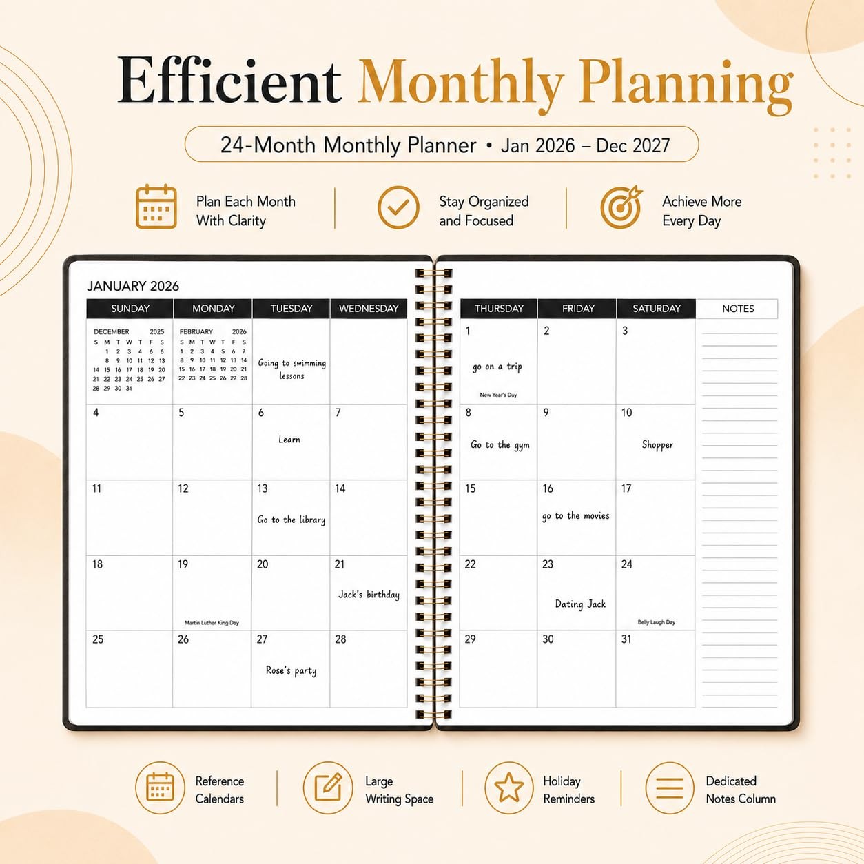 Monthly Calendar Planner 2026-2027,8.5″ X 11″ A4 (Jan 2026 – Dec 2027), Black