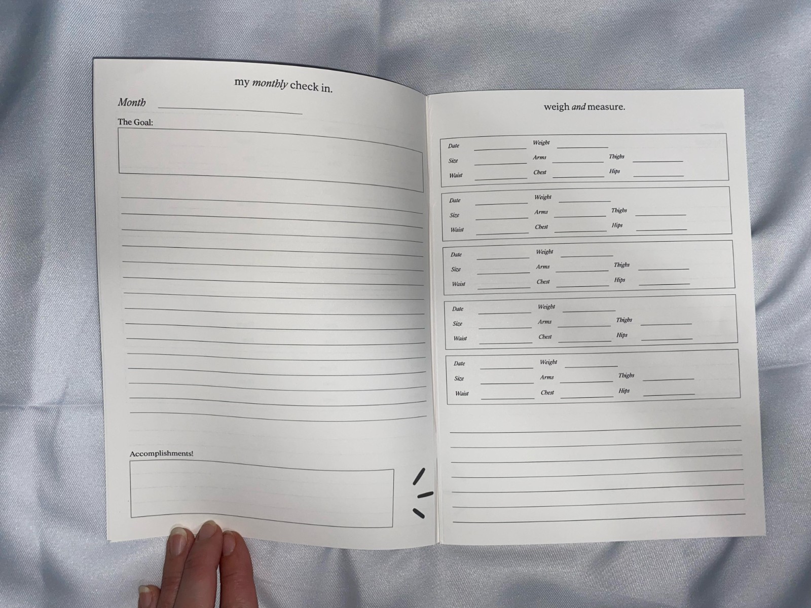 Tula XII Measurements Tracker Planner Insert
