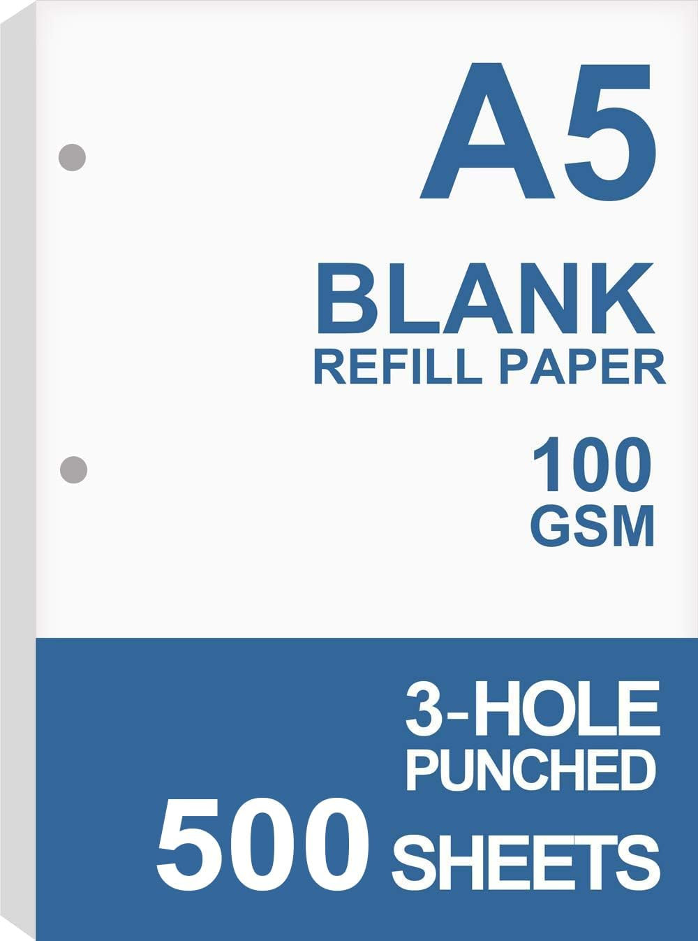 A5 Filler Paper, 3 Hole Planner Refills, Organizer, Binders, Total 100 Sheets/20