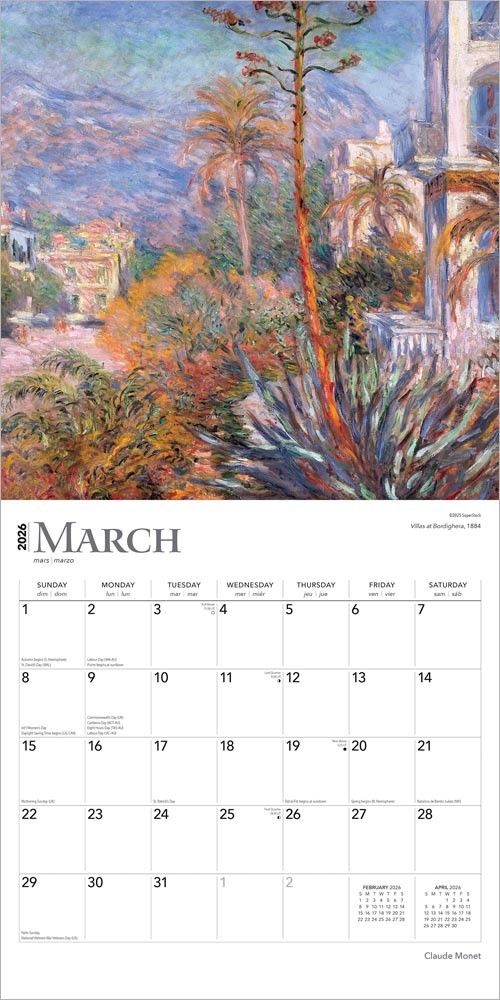 Claude Monet | 2026 12×24″ (Hanging) Monthly Square Wall Calendar | Plastic-Free