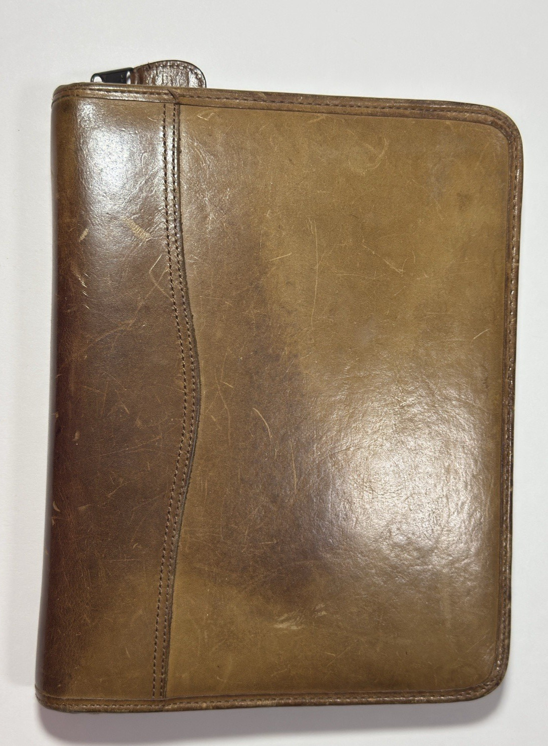 Day Timer Planner Organizer Vtg Brown Leather Folio 7 Ring Binder Notebook