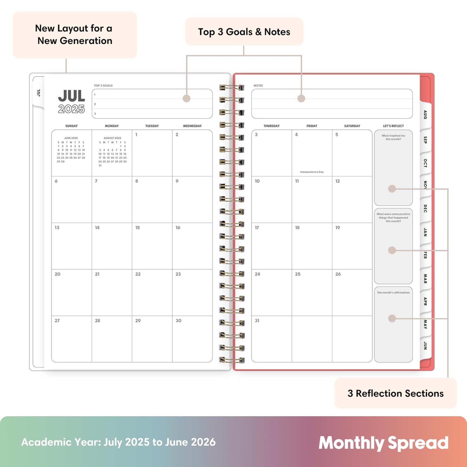 Blue Sky 2025-2026 Weekly and Monthly Academic Year Planner Calendar, July 20…