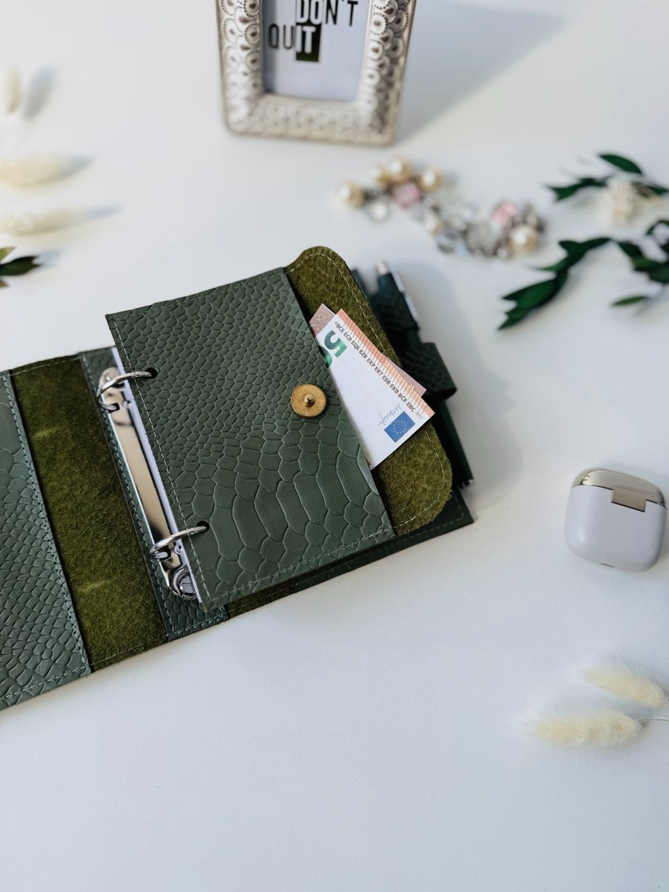 Natural Leather notebook cover A7 2 rings mini wallet. Dated 2026 planner gift.