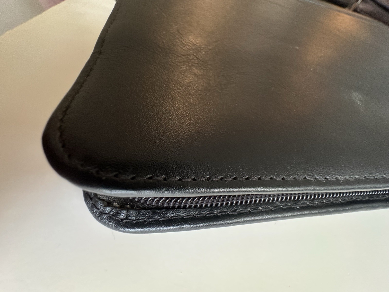 Vtg Franklin Covey Blk Full Grain Leather Planner Organizer 7 Ring Binder Zipper