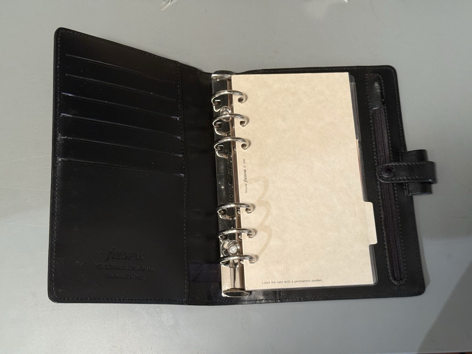 Genuine Filofax 1999 BLK Italian Leather Personal Buckingham Personal Organizer
