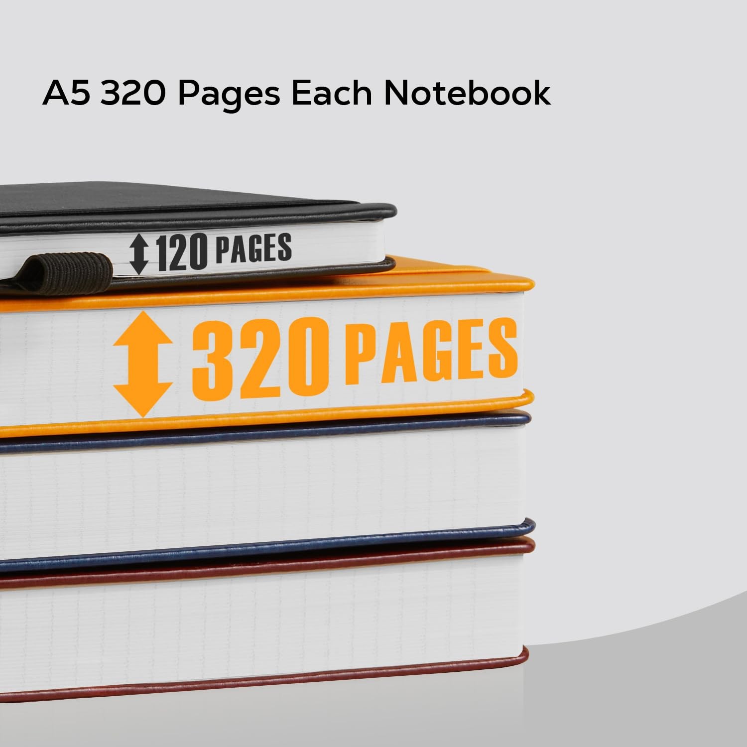 Hardcover Lined Notebook Journal for Writing, 320 Pages Leather A5, 2.Black