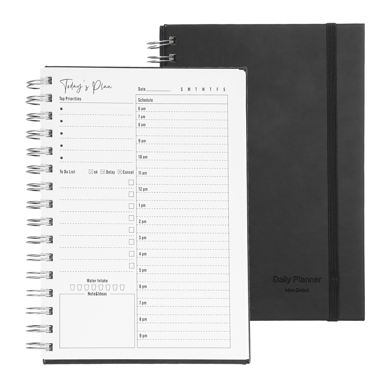 A5 5.5″x 8.5″ Undated Daily Planner with Hourly Schedule Inner Pocket, Black