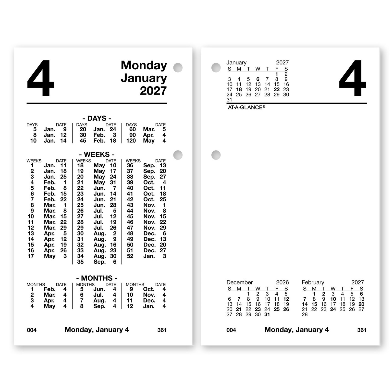 2026 At-A-Glance S170-50 Schedule-A-Date Desk Calendar Refill 3-1/2 x 5-27/32″