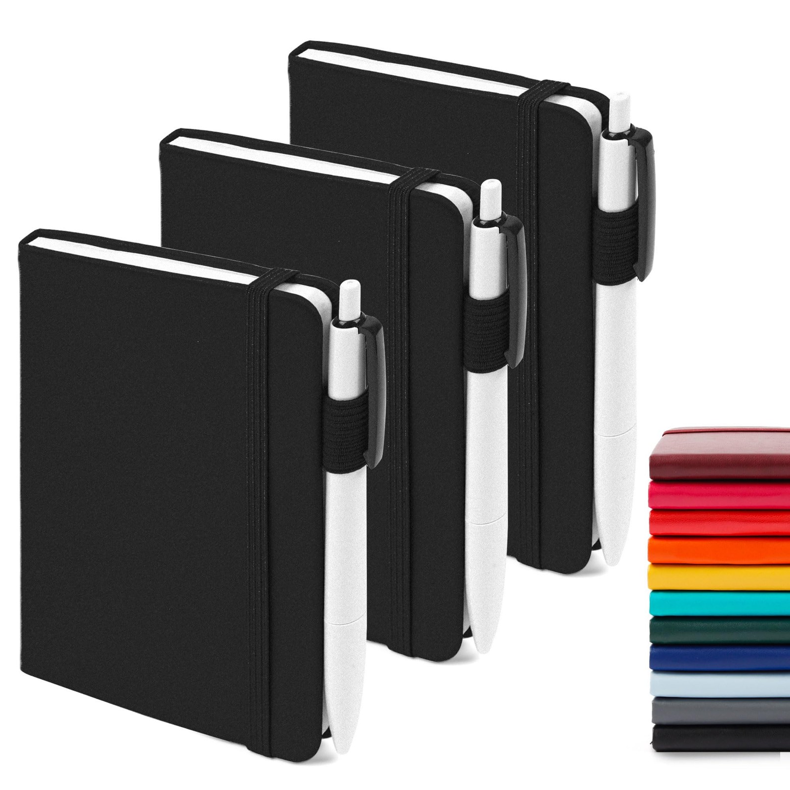 feela 3 Pack Pocket Notebook Journals with 3 Black Pens, A6 Mini Cute Small Jour