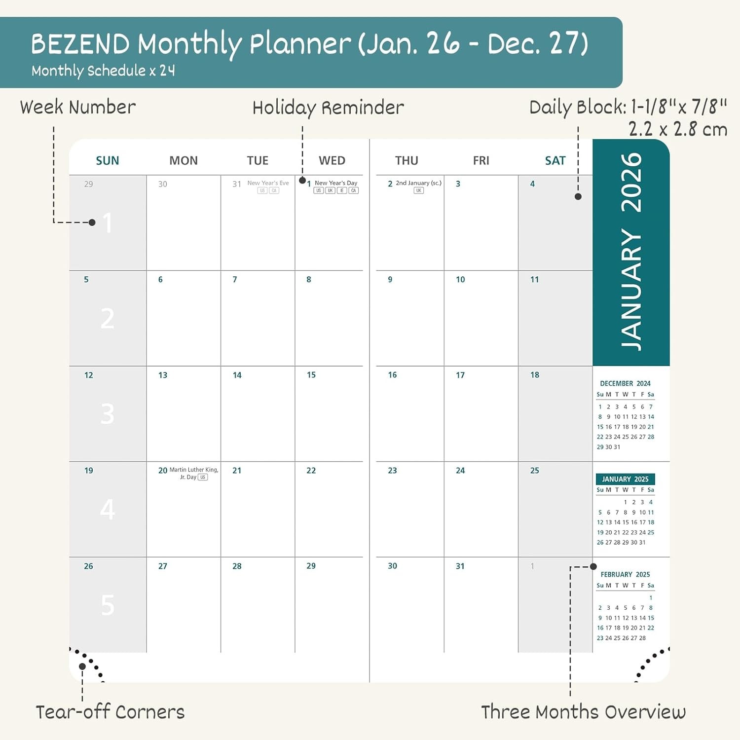 Pocket Monthly Planner 2026-2027 (3.5″ x 6.5″) 2 Year Calendar Book for Purse…
