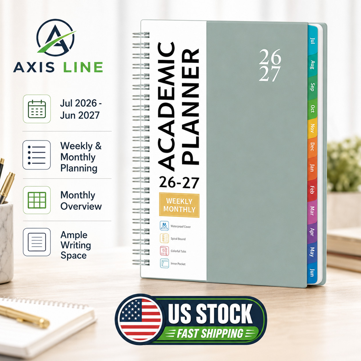 2026-2027 Planner Weekly Monthly Jul 2026-Jun 2027 Academic Tabs Pocket 8.5×6.4