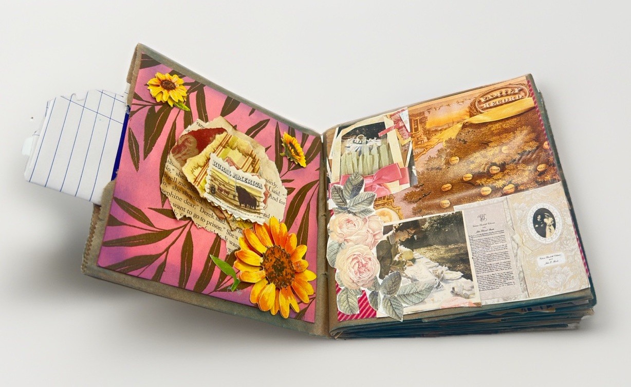 Junk Journal Young Boy Orange Yellow Flowers 6×5 Inches With Coffee Dyed Paper