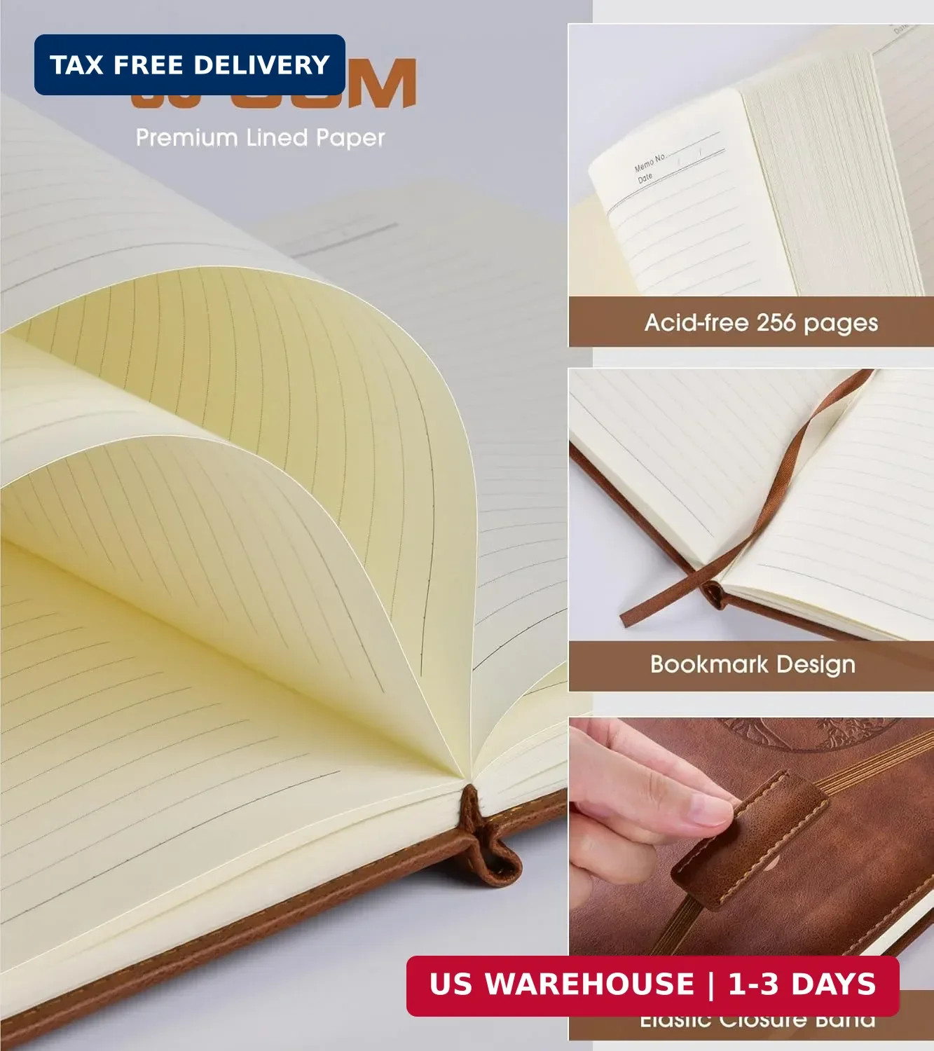 Lined Journal Notebook for Women Men,256 Thick Pages,A5 Hardcover Vintage Leathe