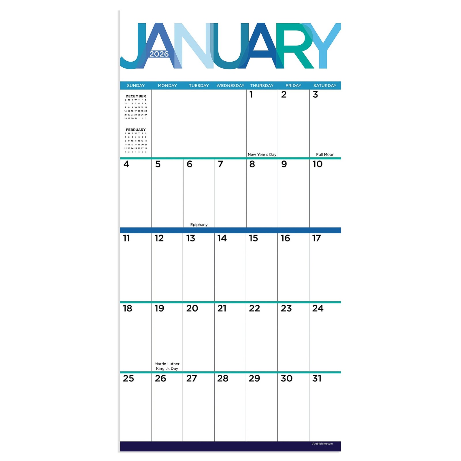 TF Publishing 2026 Big Print Mini Calendar with Monthly Grids for