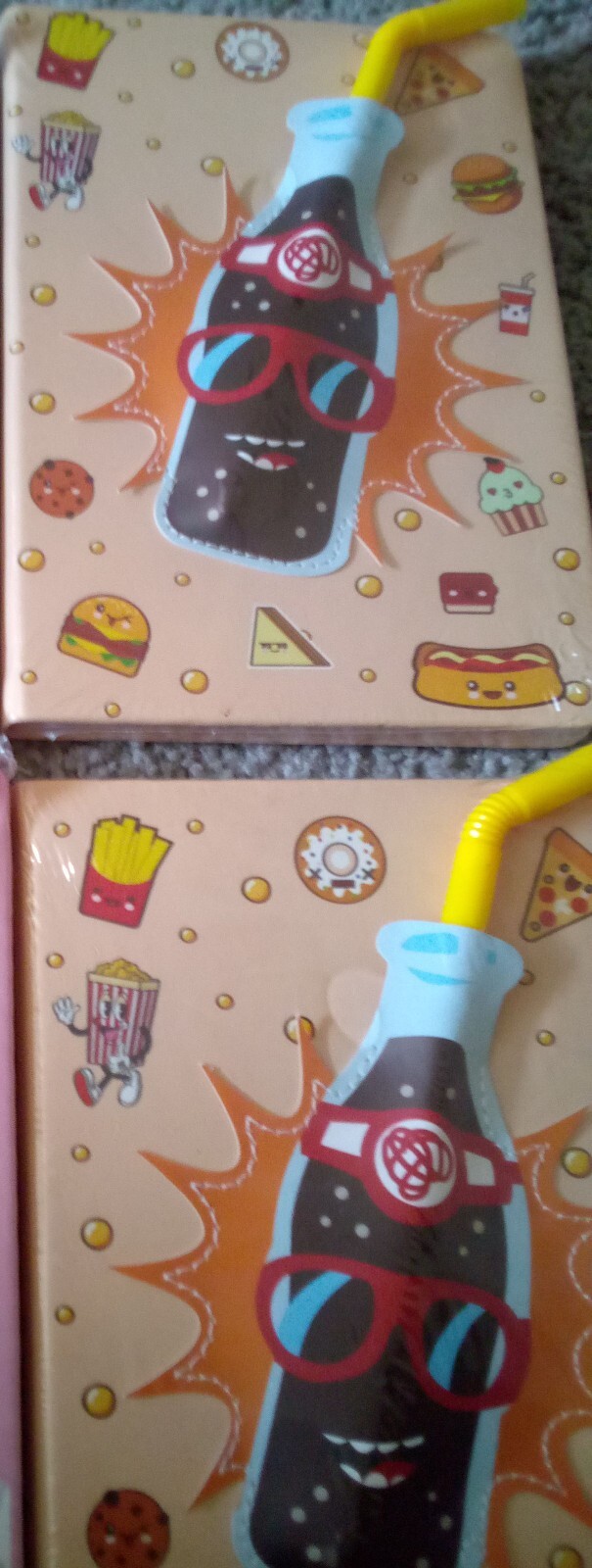 Cute Journal Notebook, Kitty, 5.3 X 7.3″ with Straw Pen NEW!