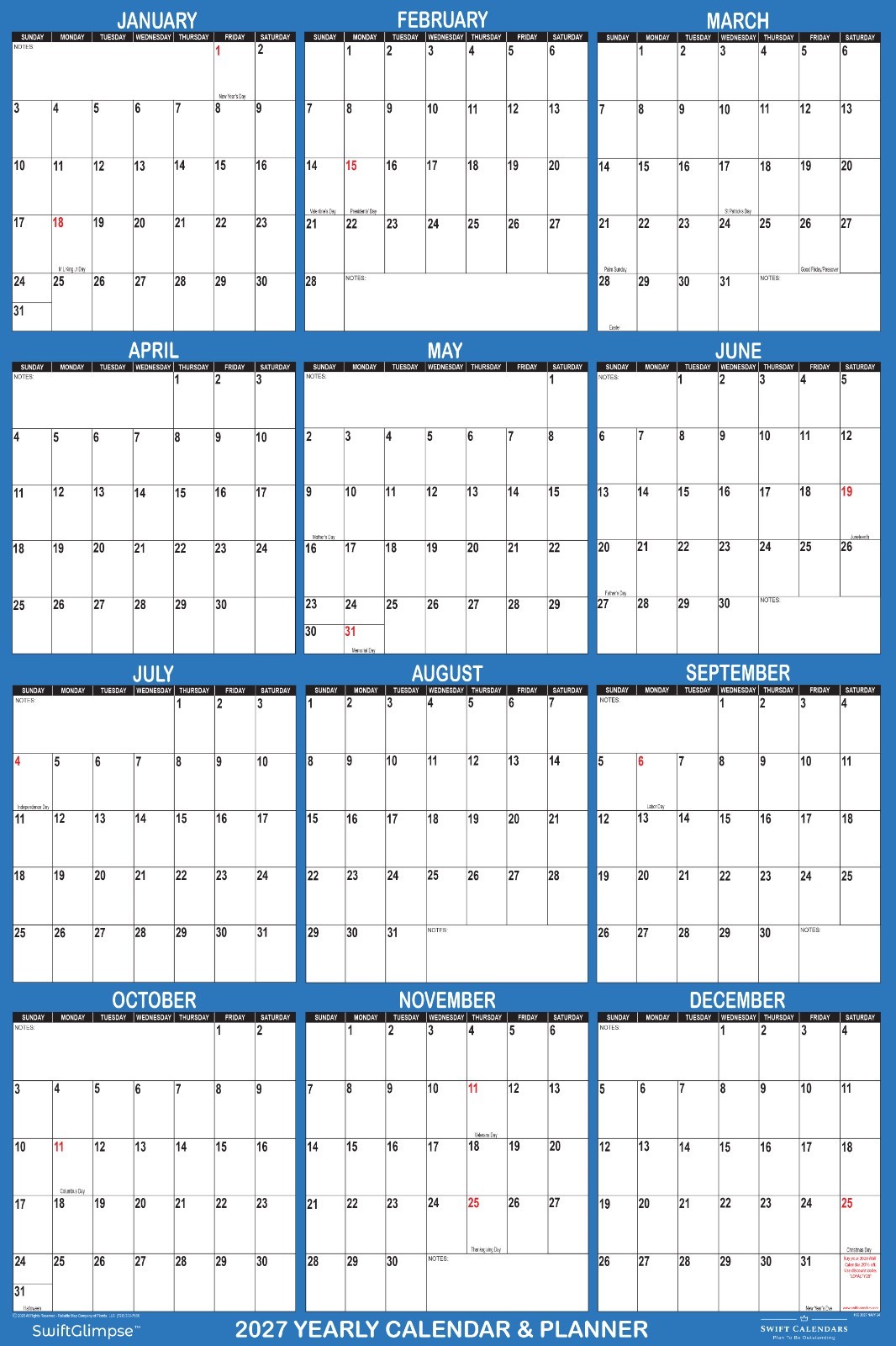 32″ x 48″ SwiftGlimpse 2025 Wall Calendar Erasable Yearly Wall Planner – NAVY