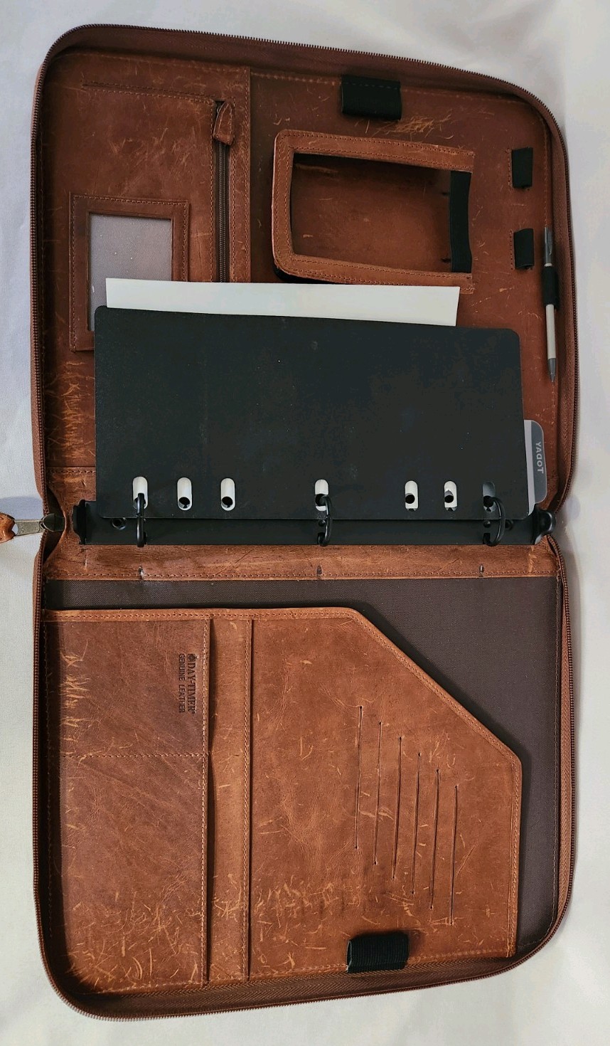 Day Timer Planner Brown Camel Tan Genuine Leather Organizer Binder Zip 3 Rings