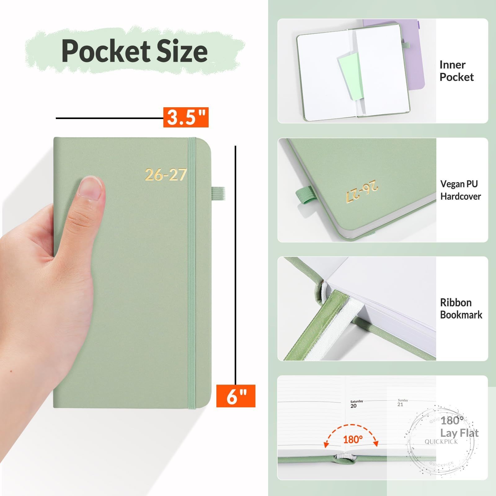 2026-2027 Pocket Weekly Planner for Purse 3.5″ x 6″ 12 Month July 2026 June 2027