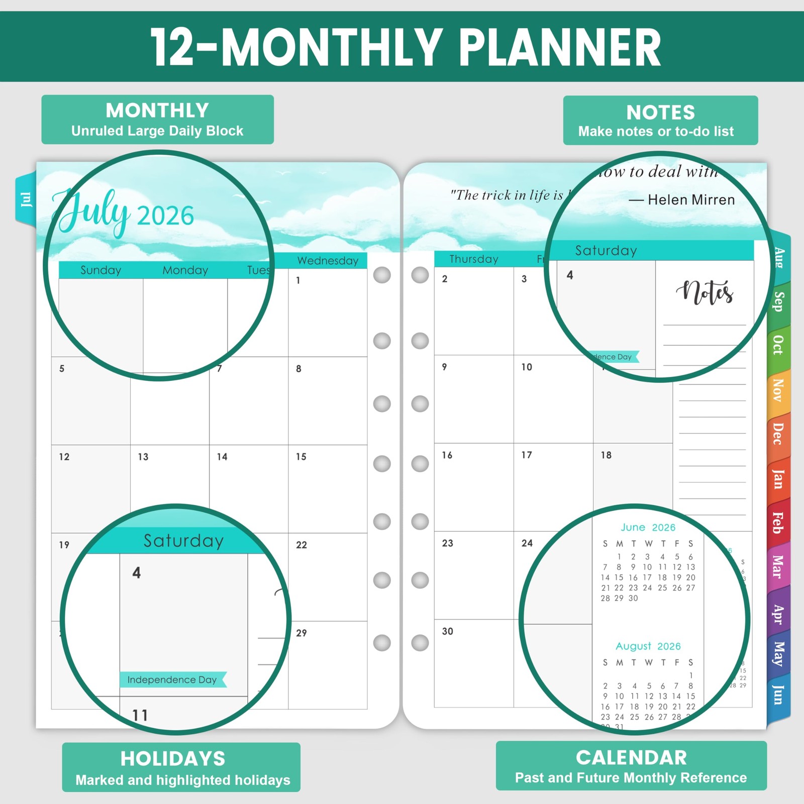 2026-2027 Planner Refills – 7-Hole Punched 5.5″ x 8.5″, Dopamine Color