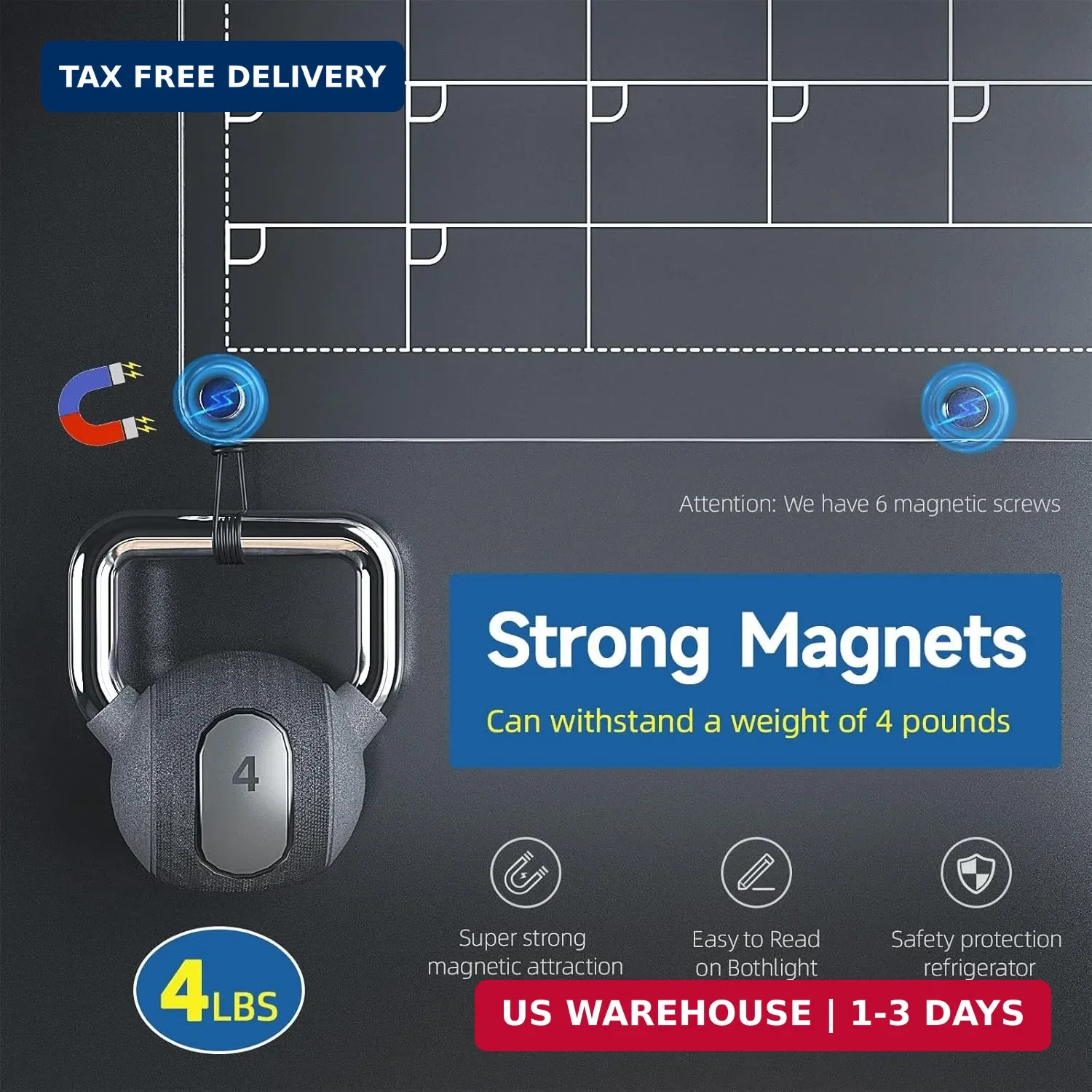 4 Pack Magnetic Calendar for Refrigerator, Clear Acrylic Calendar for Fridge wit