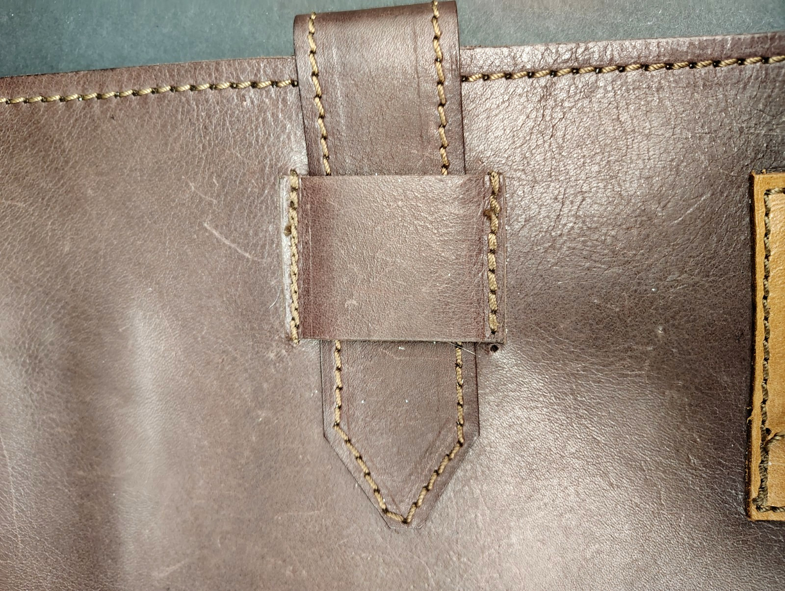 Vintage Soft Brown Leather Slide Tab Pocket Folio Case Notebook Cover 9 x 13″