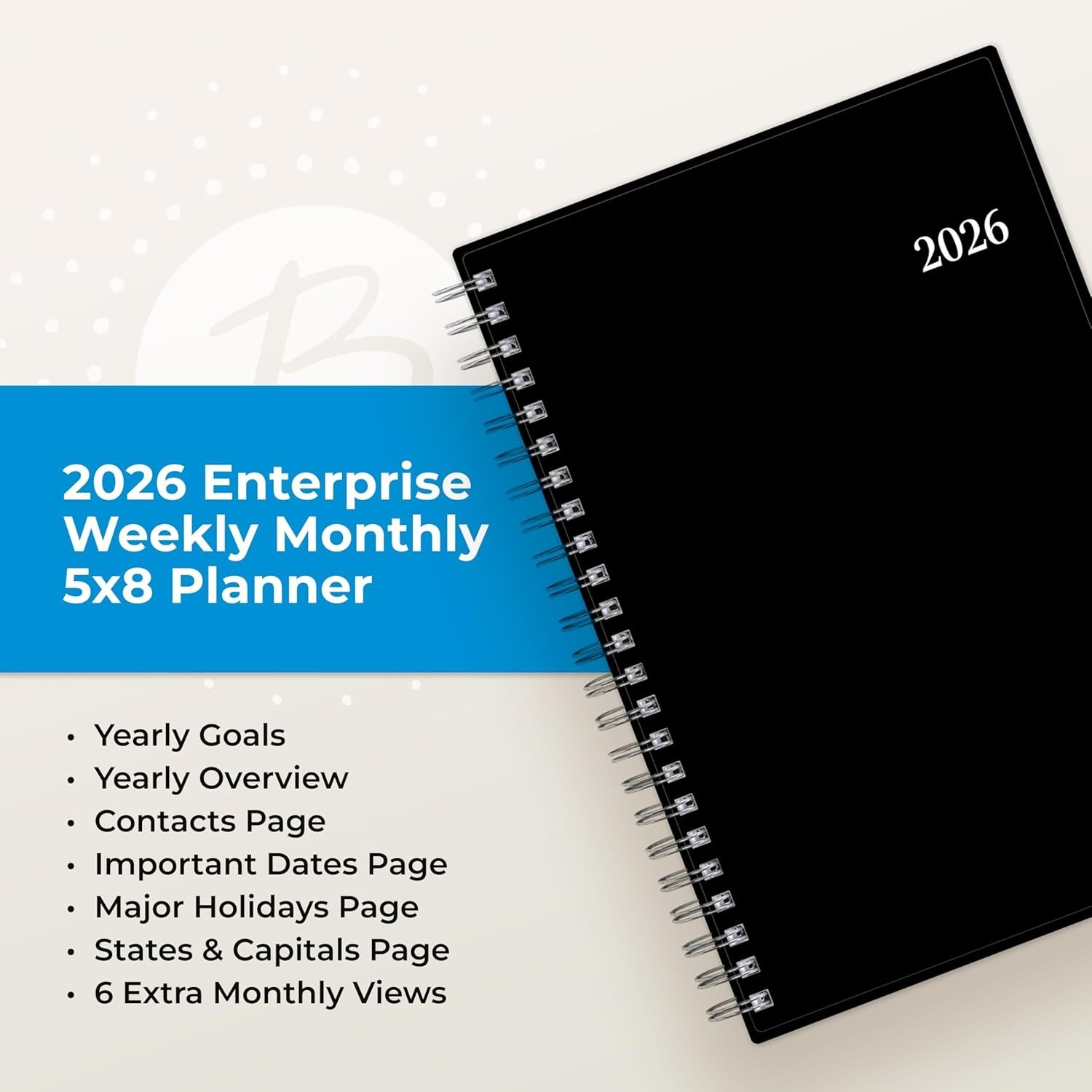2026 Wirebound Planner – Monthly/Weekly Layouts, Flexible Cover, 5″ x 8″