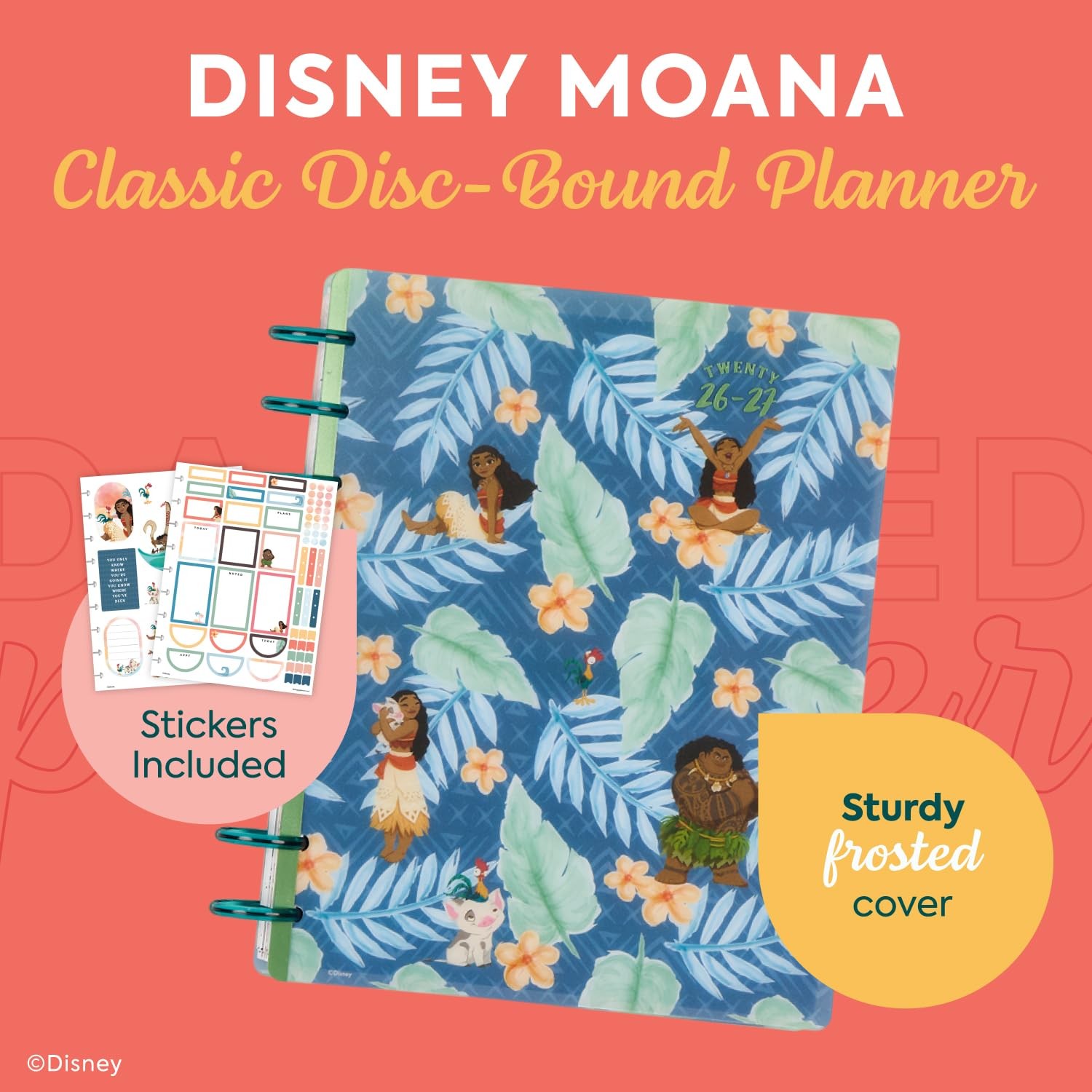 Happy Planner Disney Moana 12 Month Disc Bound Planner July 2026 June 2027