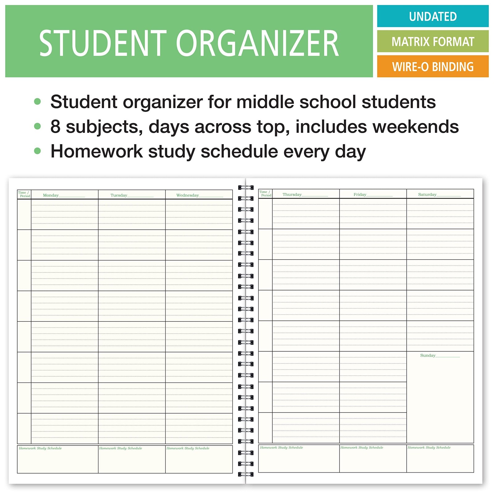 Elan Publishing Company Undated Student Organizer for Middle School white