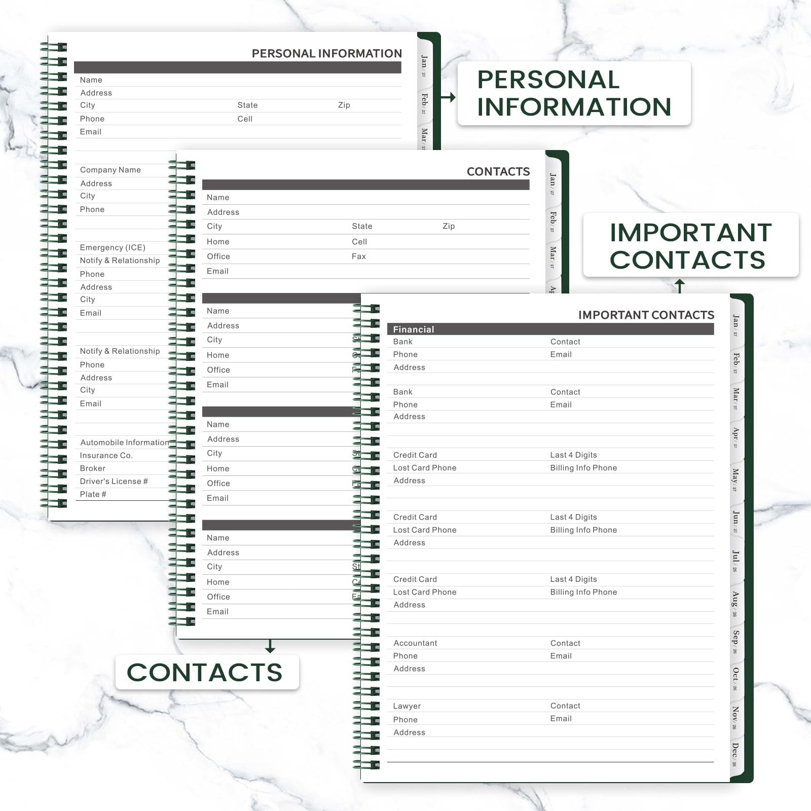 2026 2027 2028 Monthly Planner 24 Month Calendar Tabs Large 9×11 Hardcover