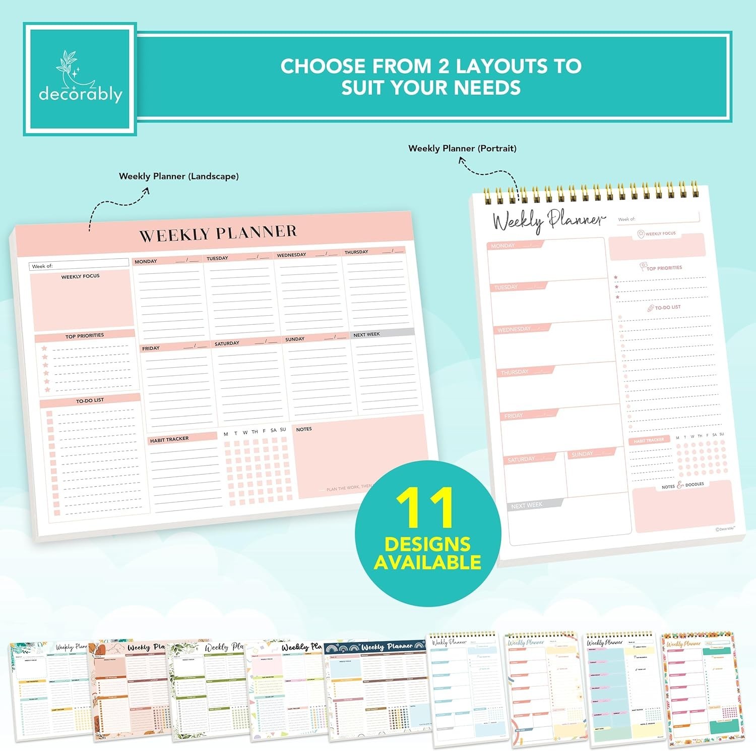 Decorably 52 Sheets Nude Pink Undated Weekly Planner Notepad, 6.5x10in Spring…