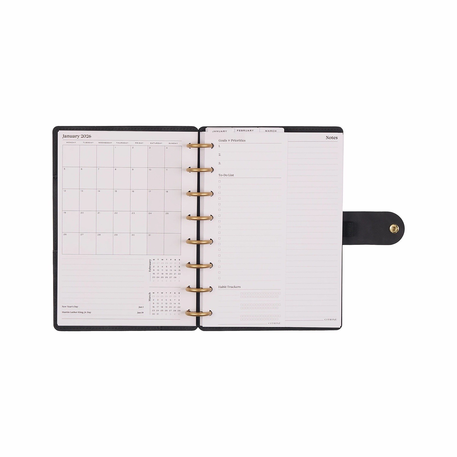 Blue Sky Citrine 2026 Calendar Planner Weekly New Year Faux Black Suede Ribbon