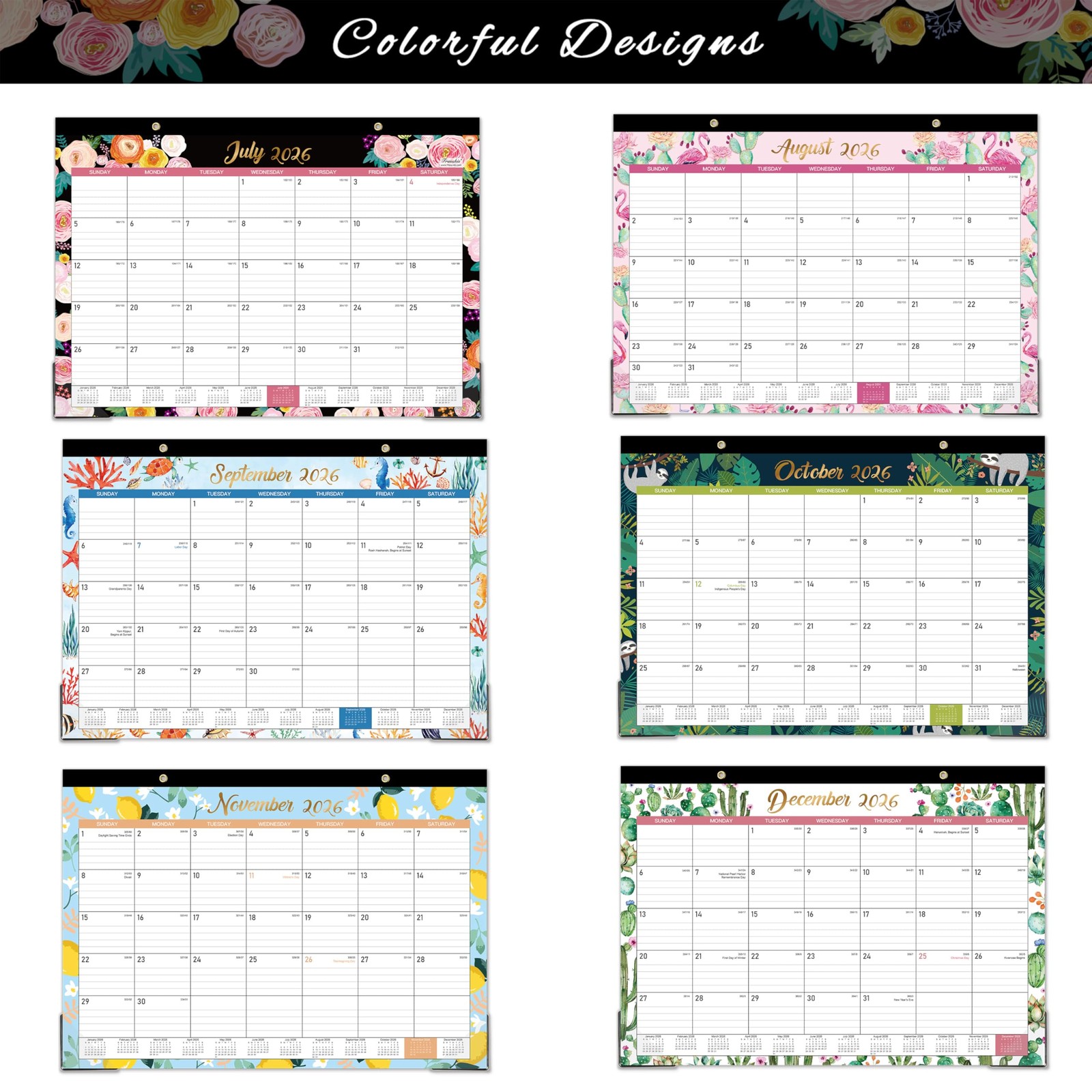 2026-2027 Desk Calendar – July 2026 to December 2027, Black（2026-2027）